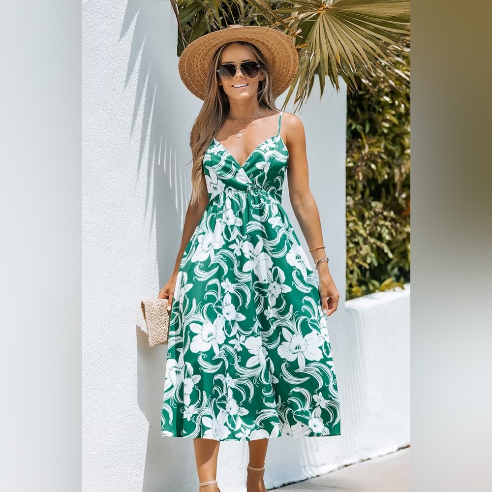 Cupshe midi green floral dress NEW! ✨